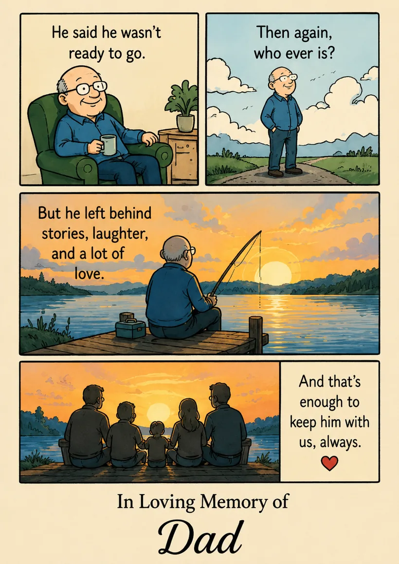 Personality card — In Loving Memory of Dad, comic keepsake