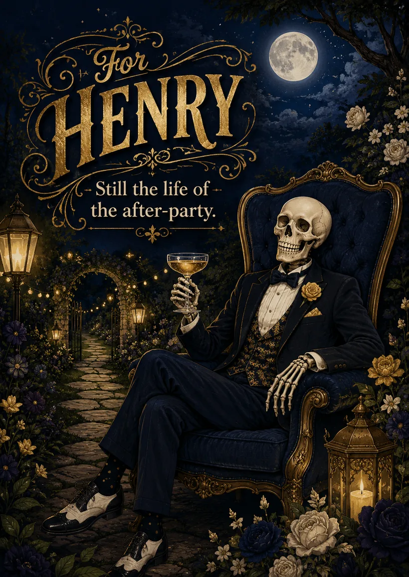 Personality card — Henry, still the life of the after-party