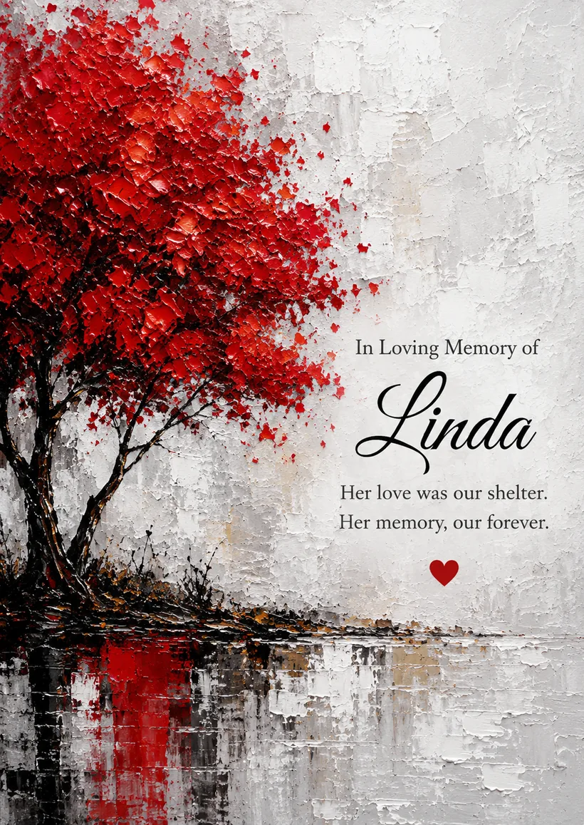 Signature card — Linda, Her love was our shelter