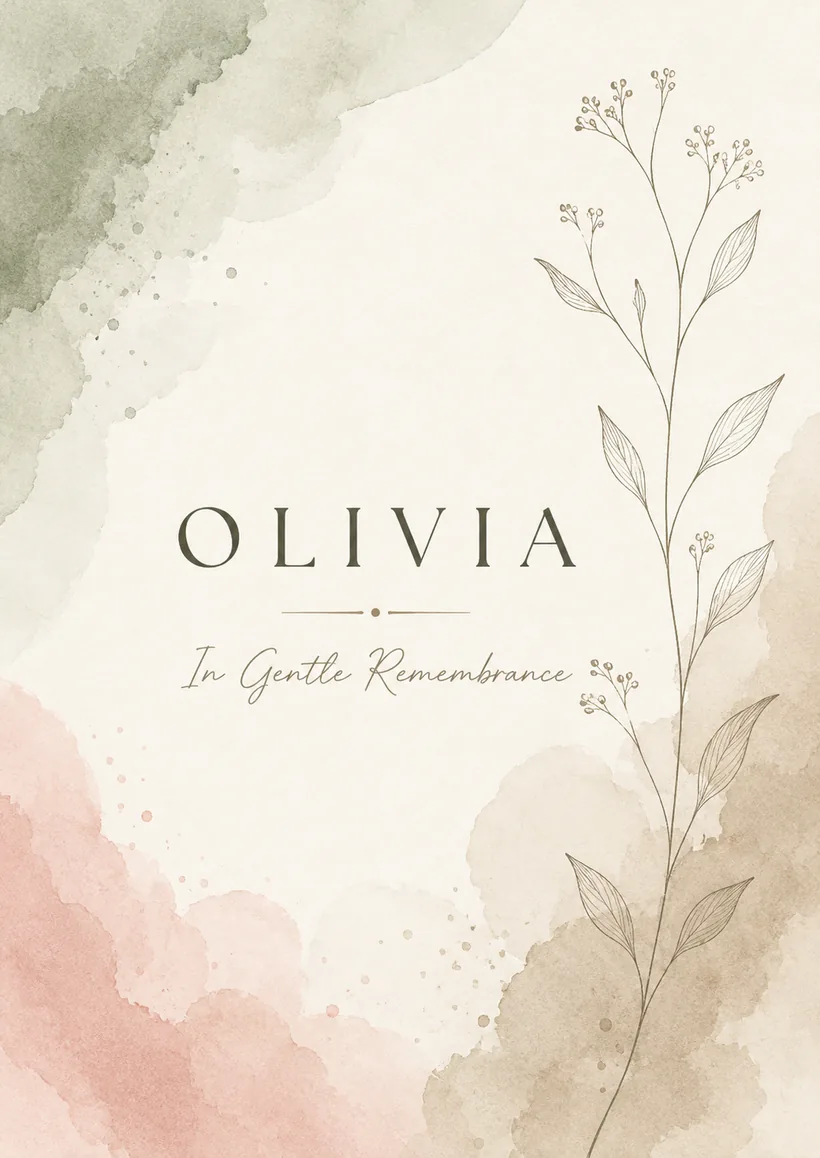 Signature card — Olivia, In Gentle Remembrance