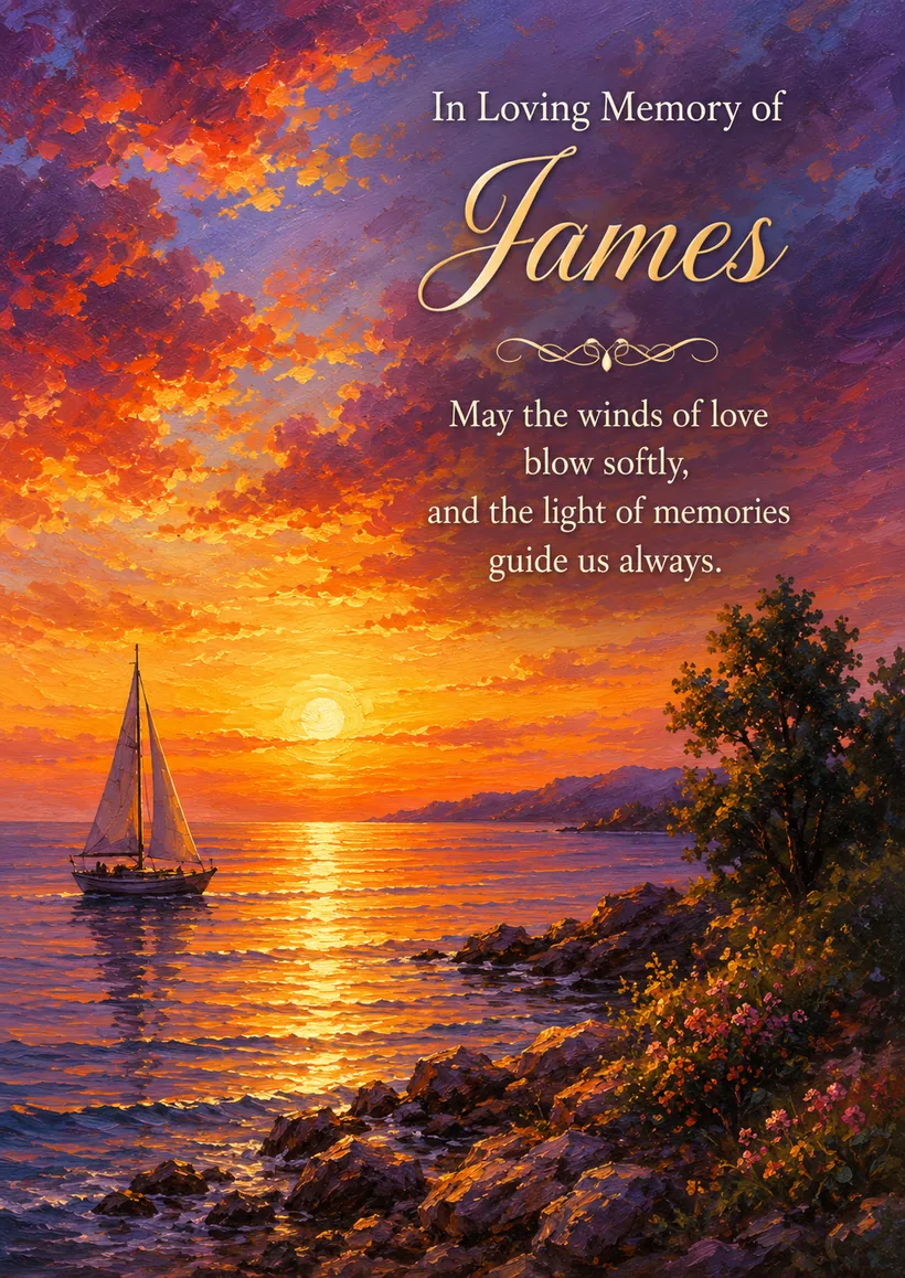 Card — May the winds of love blow softly, and the light of memories guide us always
